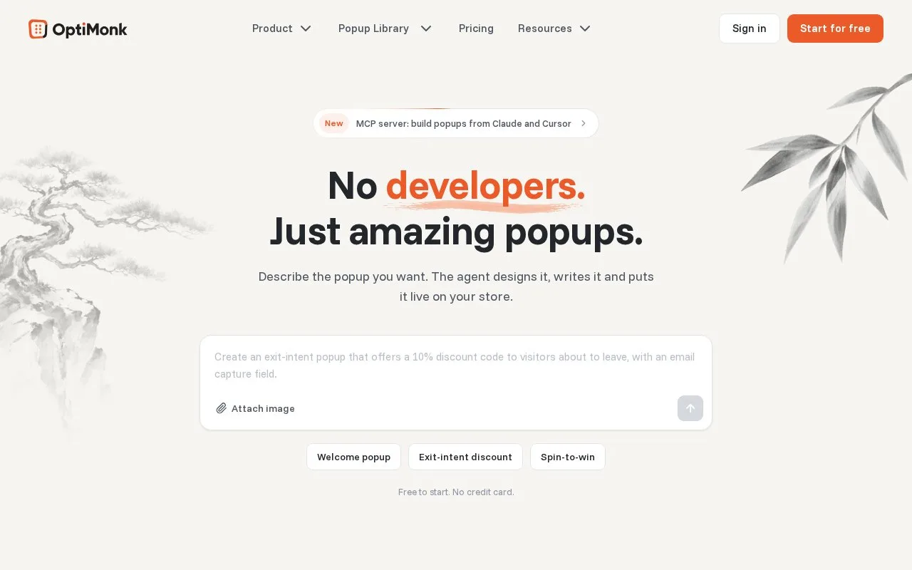Screenshot of the OptiMonk homepage