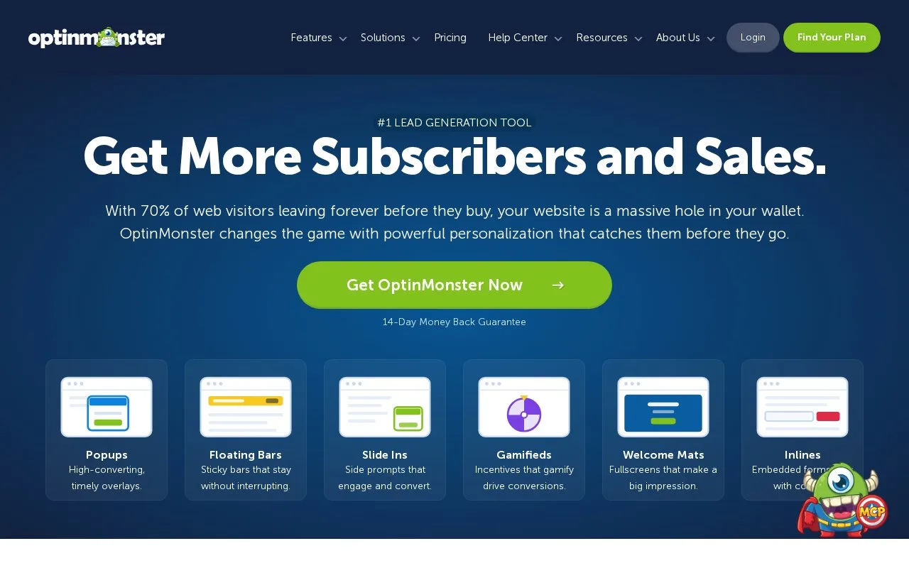 Screenshot of the OptinMonster homepage