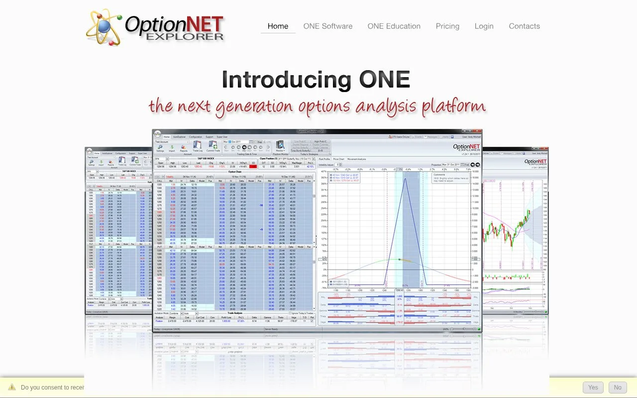 Screenshot of the OptionNET Explorer homepage