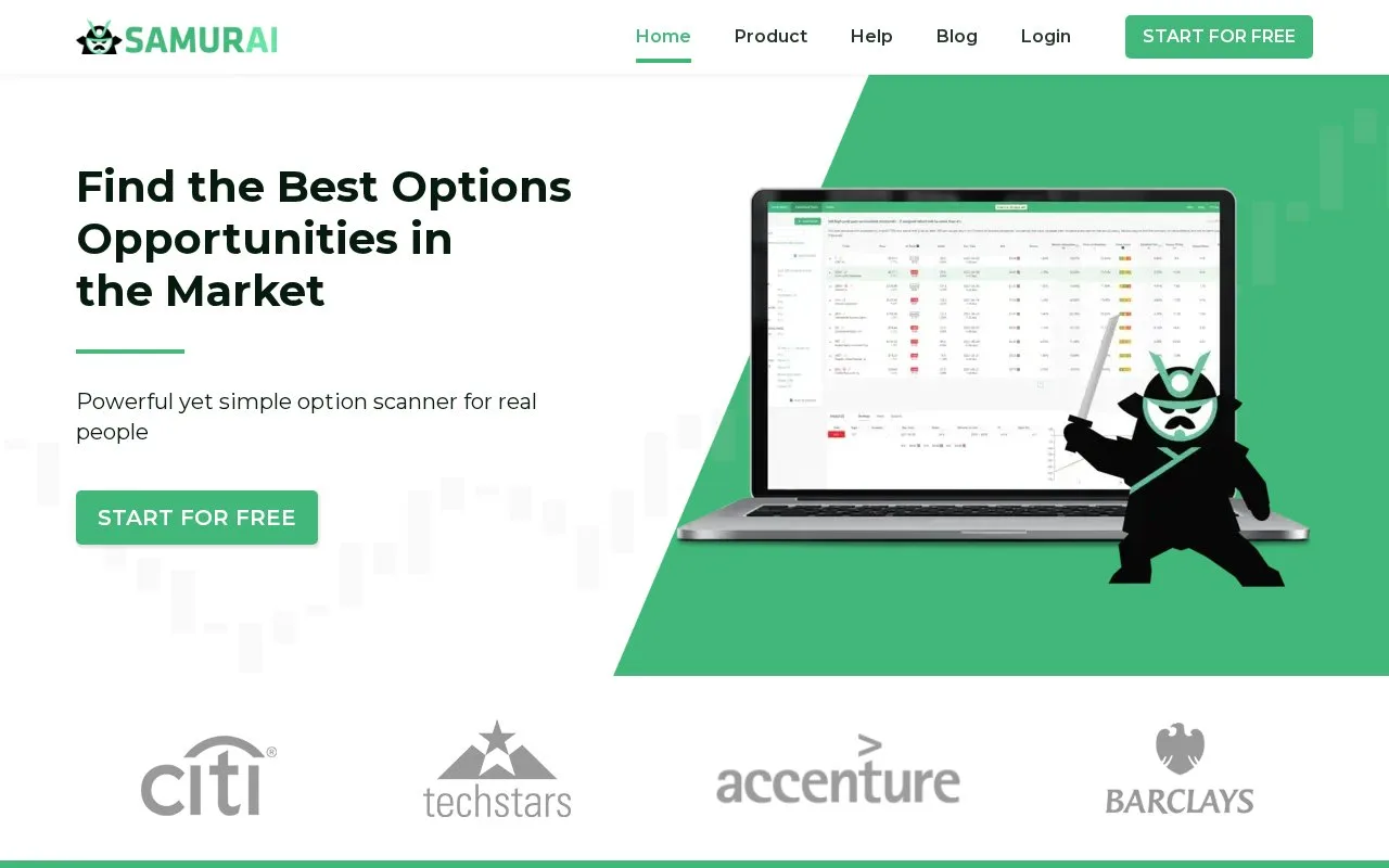 Screenshot of the Option Samurai homepage
