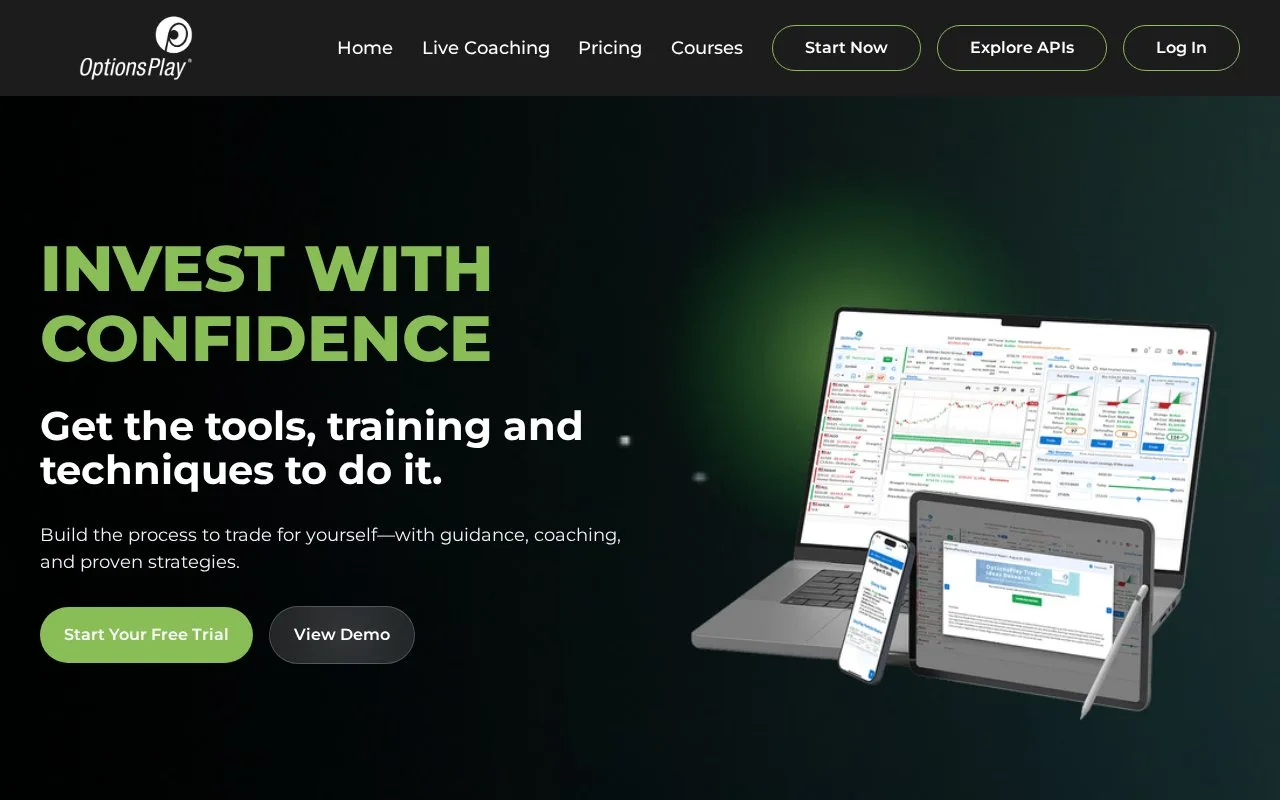 Screenshot of the OptionsPlay homepage