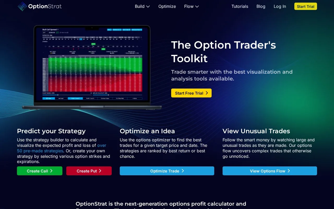 Screenshot of the OptionStrat homepage