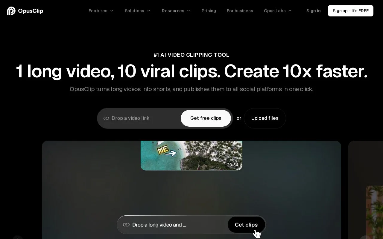 Screenshot of the OpusClip homepage