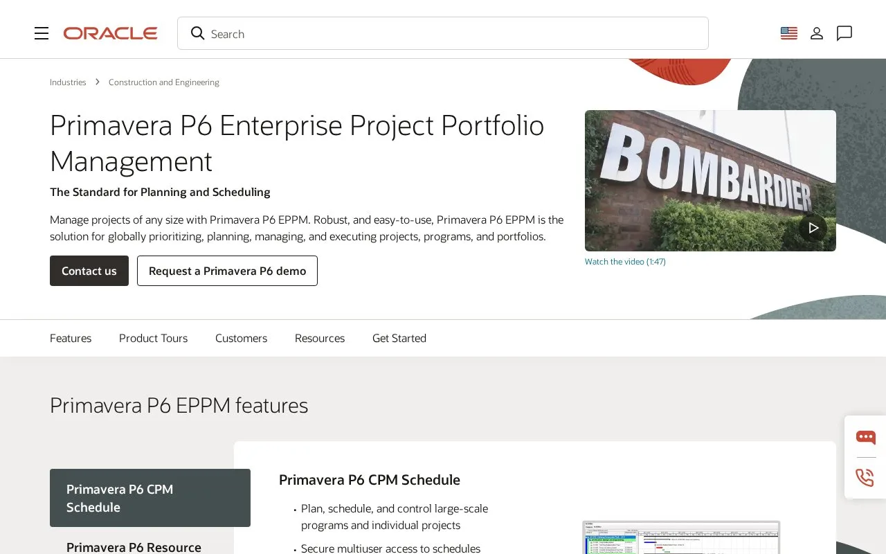 Screenshot of the Primavera P6 EPPM homepage