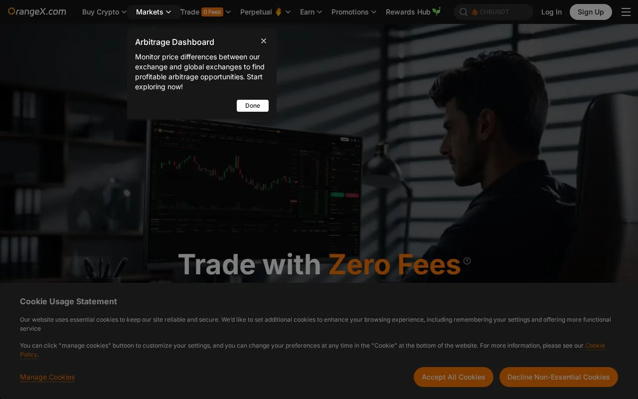Screenshot of the OrangeX homepage