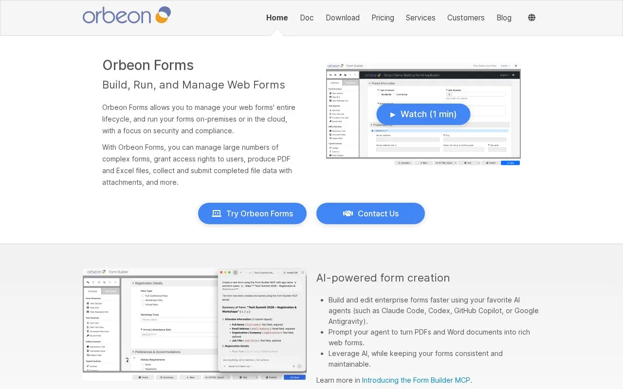 Screenshot of the Orbeon Forms homepage