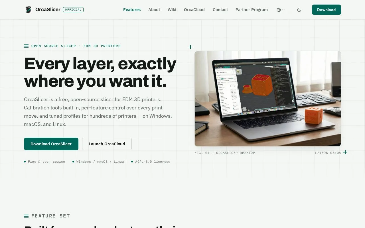Screenshot of the OrcaSlicer homepage