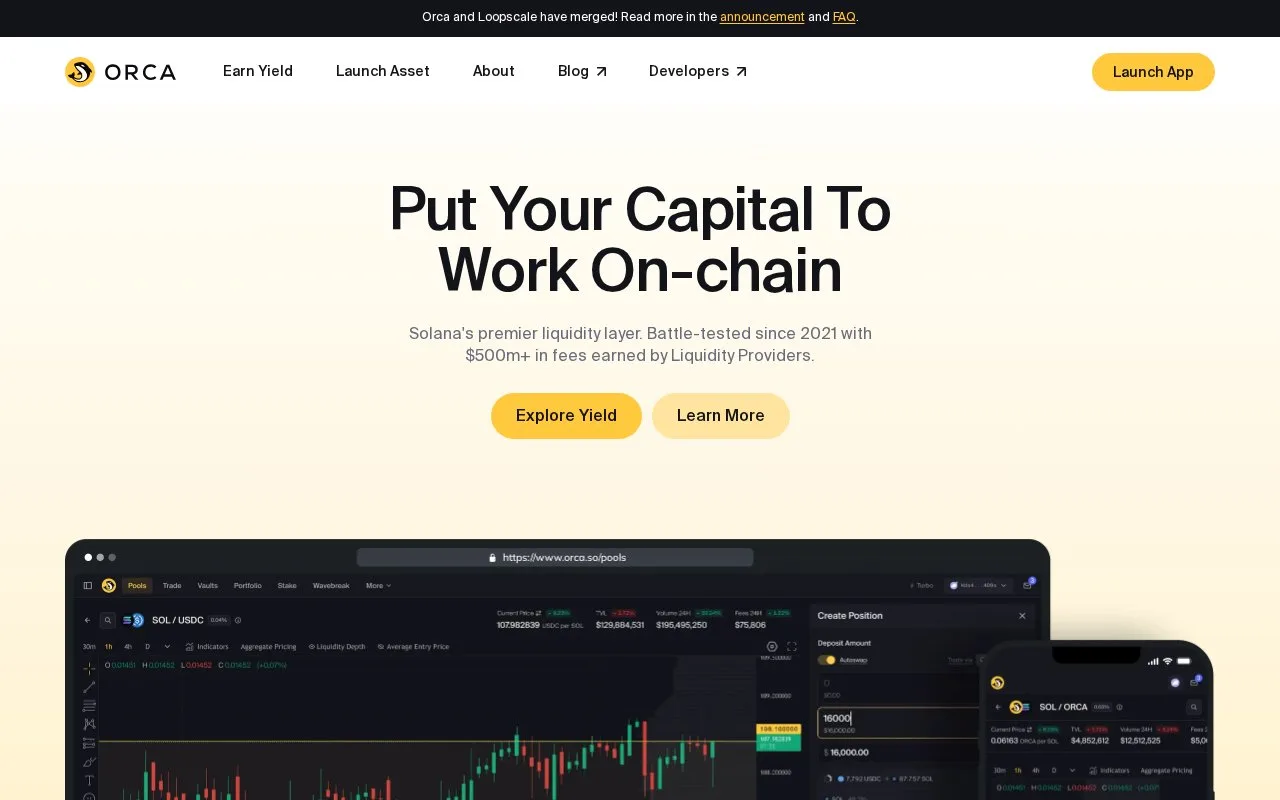 Screenshot of the Orca homepage