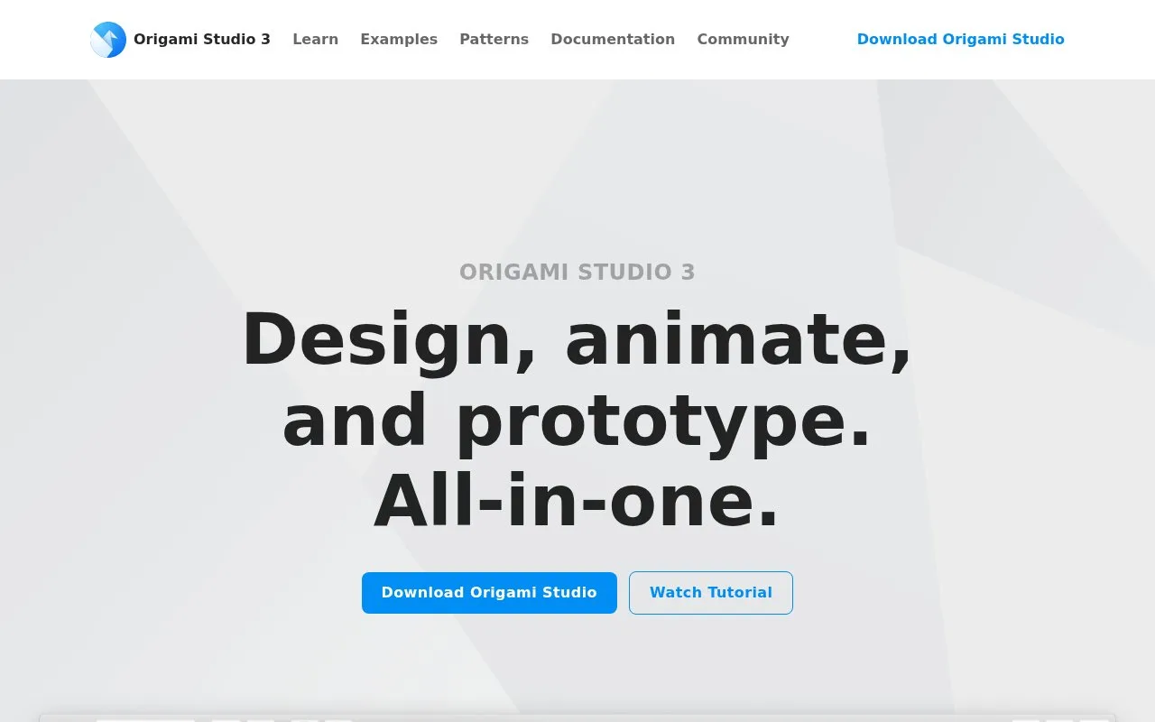Screenshot of the Origami Studio homepage