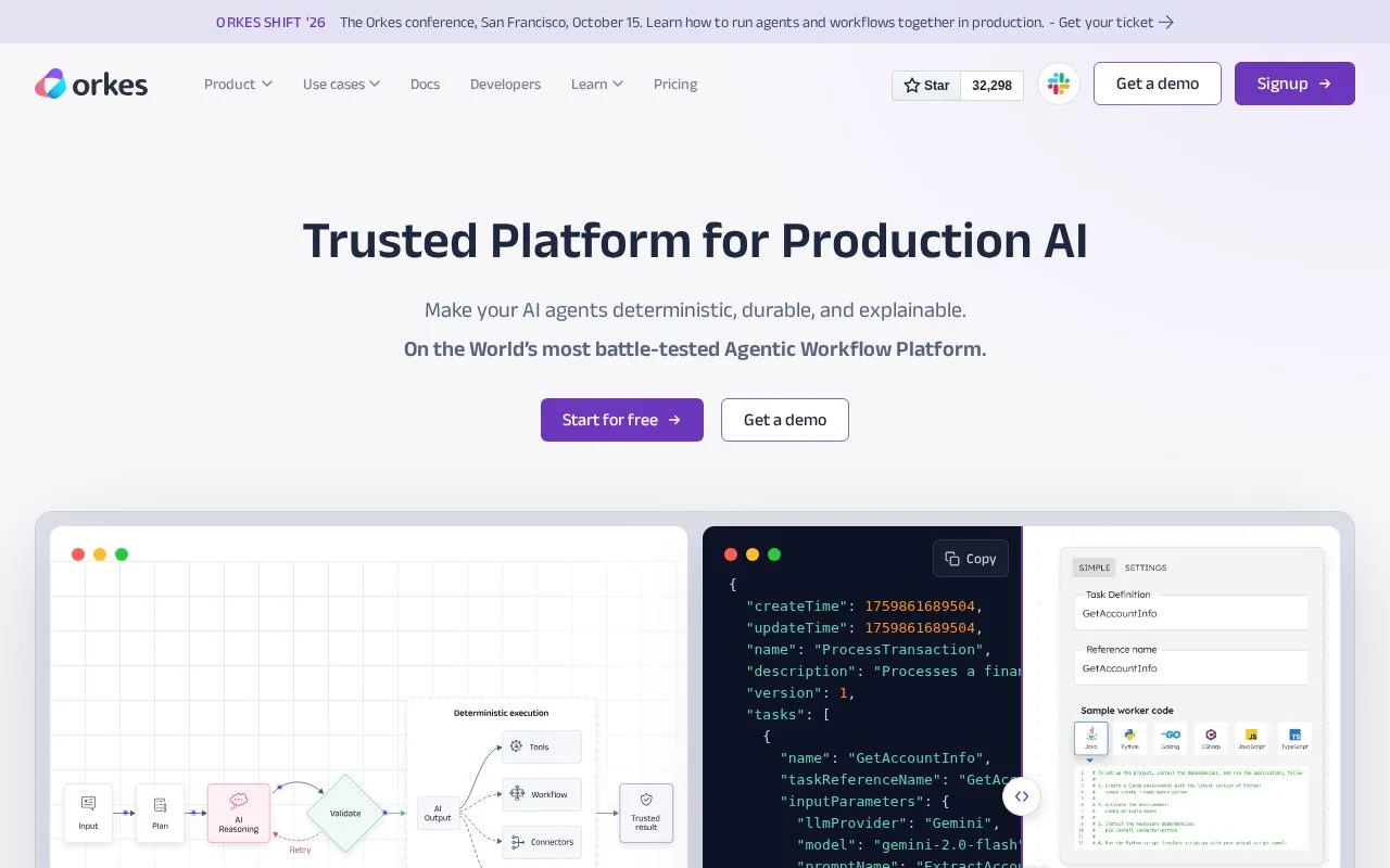 Screenshot of the Orkes homepage