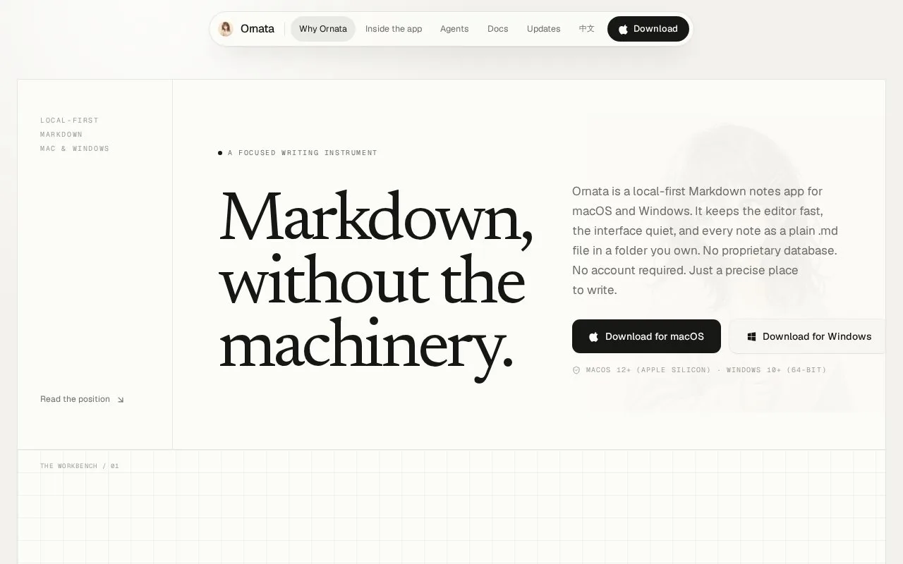 Screenshot of the Ornata homepage