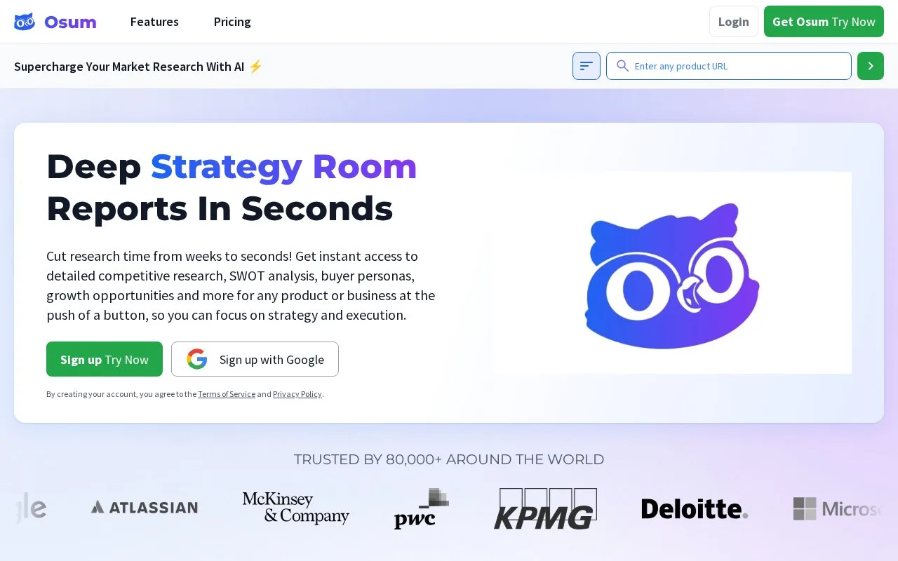 Screenshot of the Osum homepage