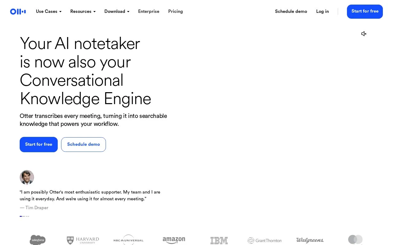Screenshot of the Otter.ai homepage