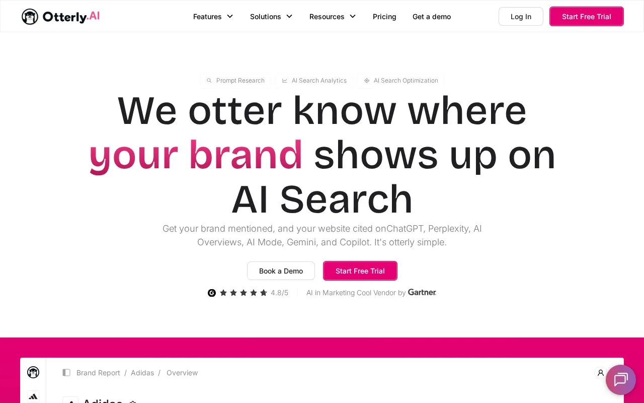 Screenshot of the OtterlyAI homepage