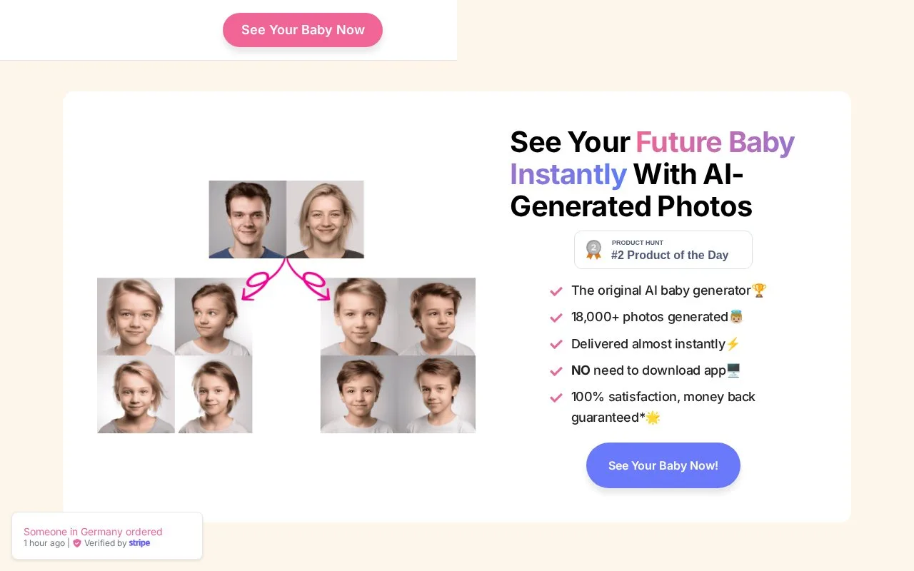 Screenshot of the OurBabyAI homepage