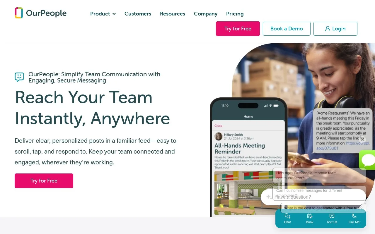 Screenshot of the OurPeople homepage