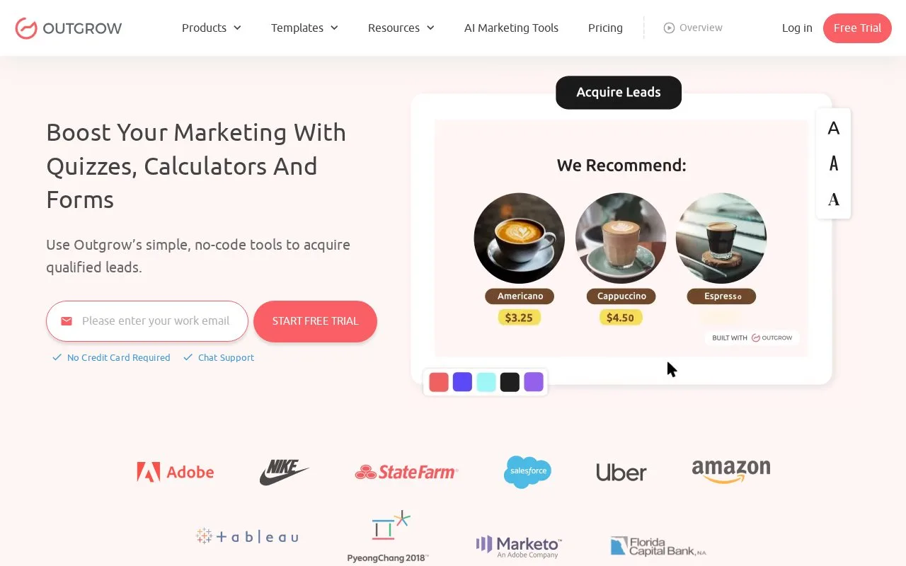 Screenshot of the Outgrow homepage