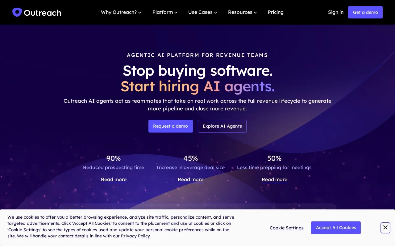 Screenshot of the Outreach homepage