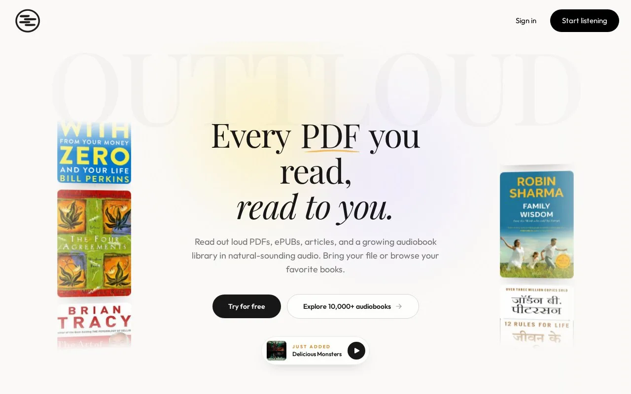 Screenshot of the Outtloud homepage