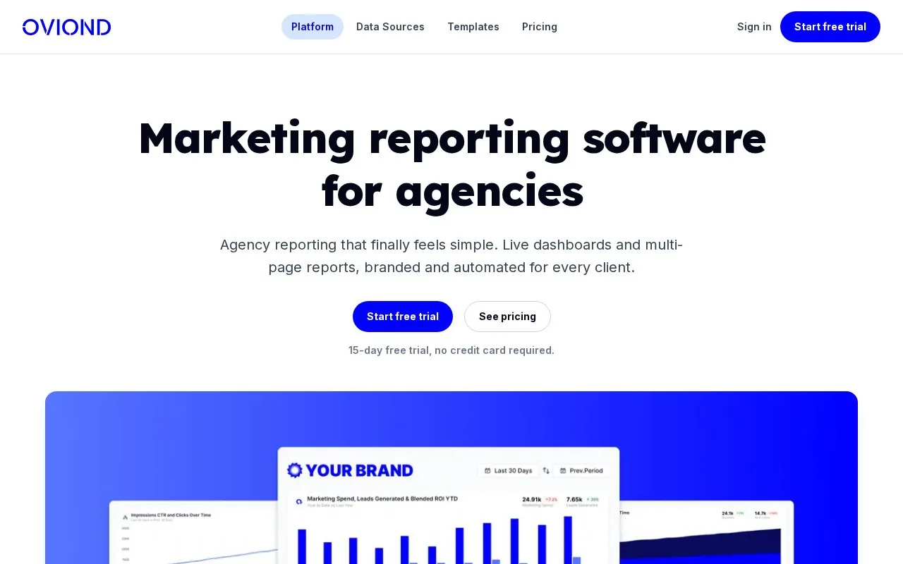 Screenshot of the Oviond homepage