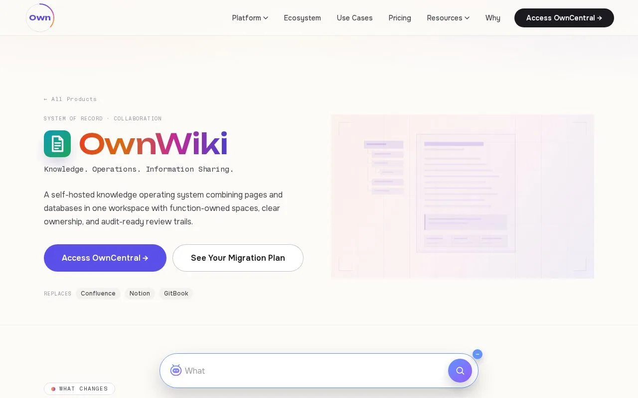 Screenshot of the OwnWiki homepage
