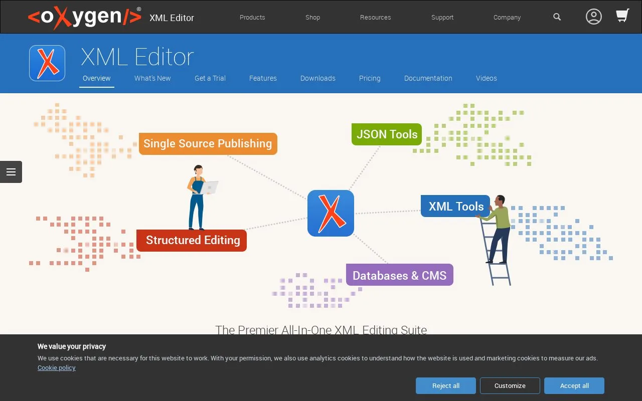 Screenshot of the Oxygen XML Editor homepage
