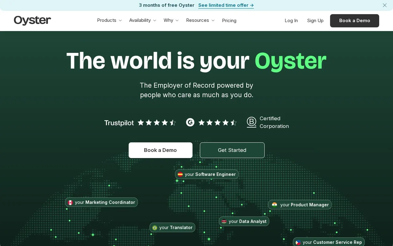 Screenshot of the Oyster homepage