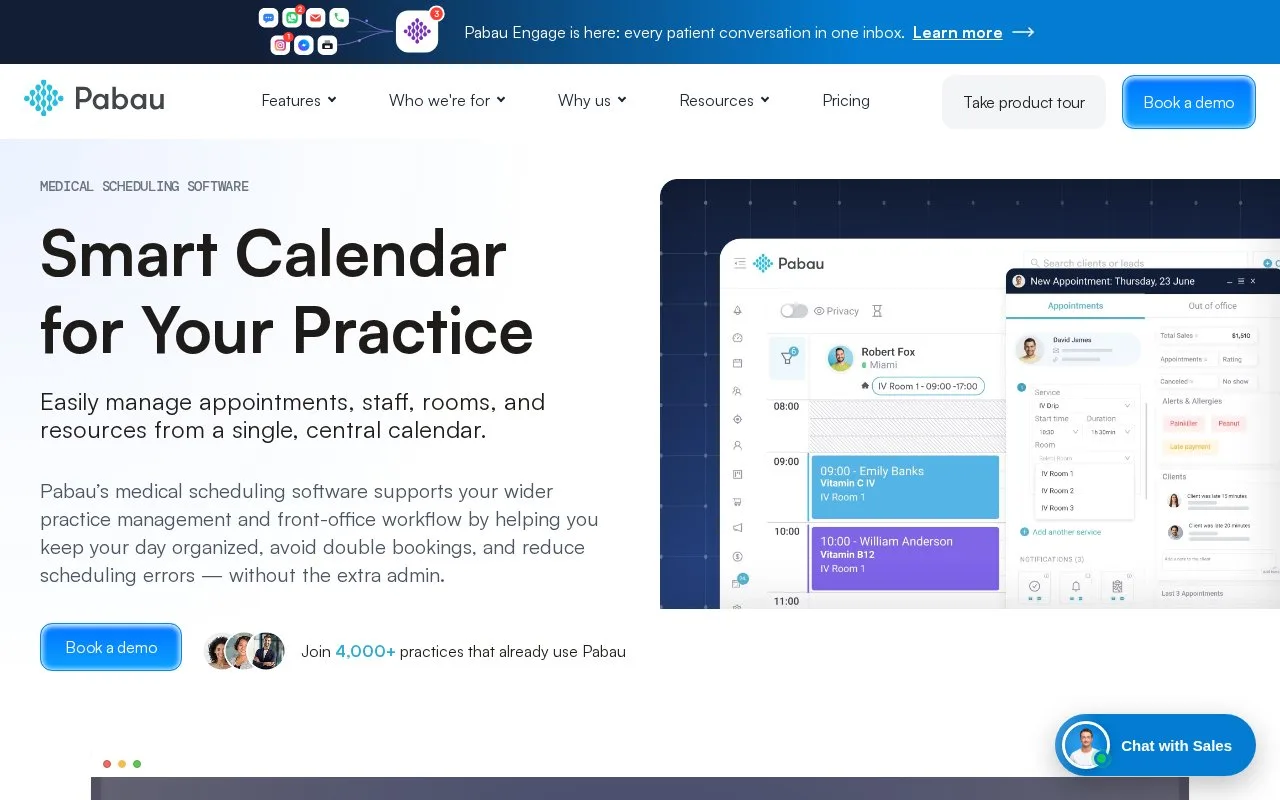 Screenshot of the Pabau homepage
