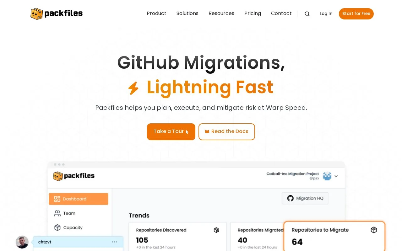 Screenshot of the Packfiles homepage