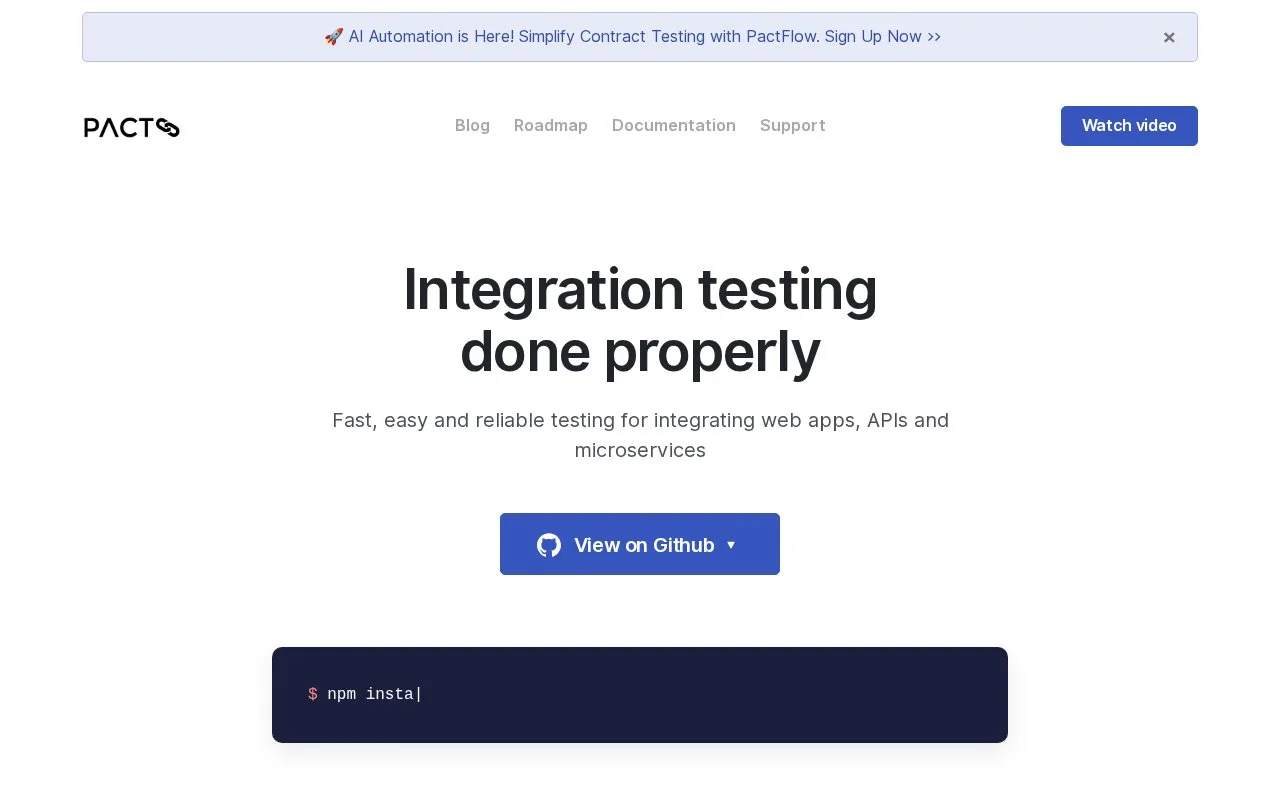 Screenshot of the Pact homepage