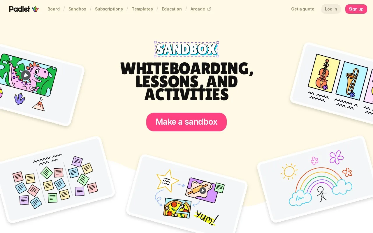 Screenshot of the Padlet Sandbox homepage