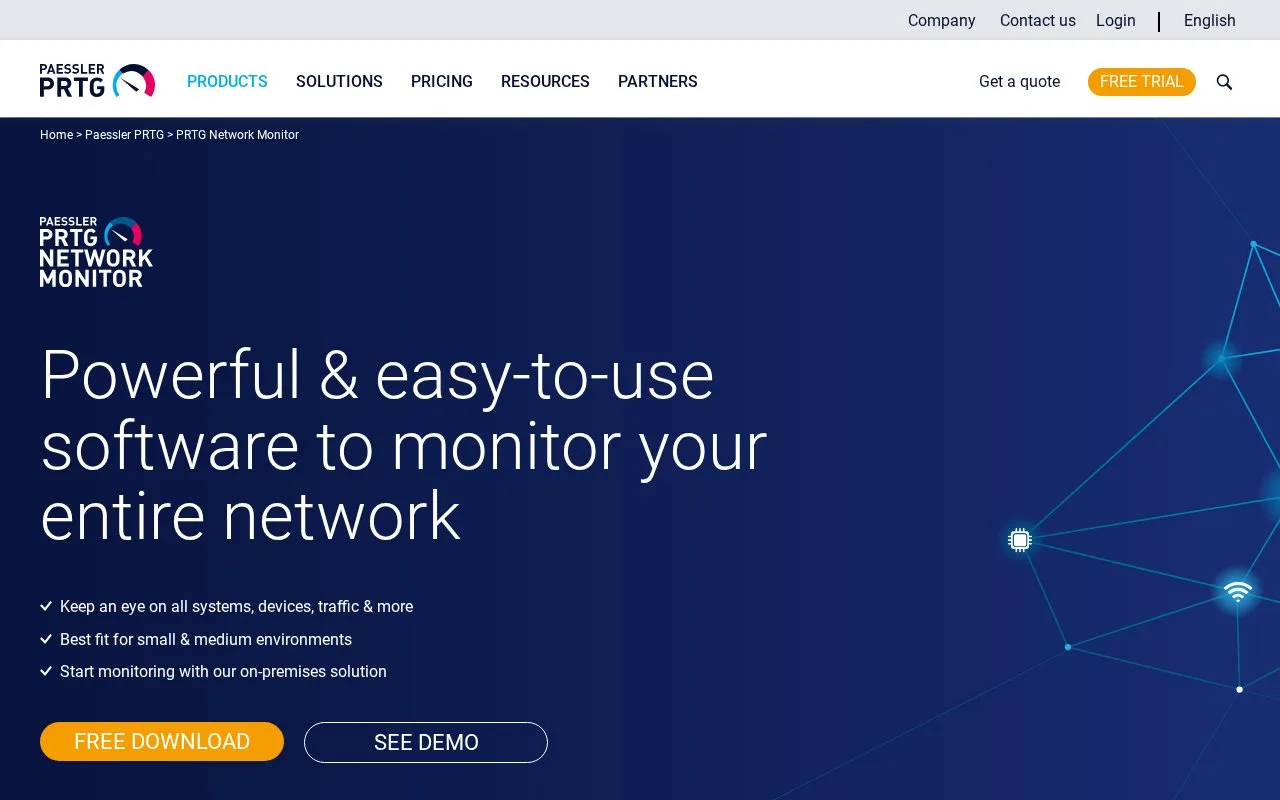 Screenshot of the PRTG Network Monitor homepage