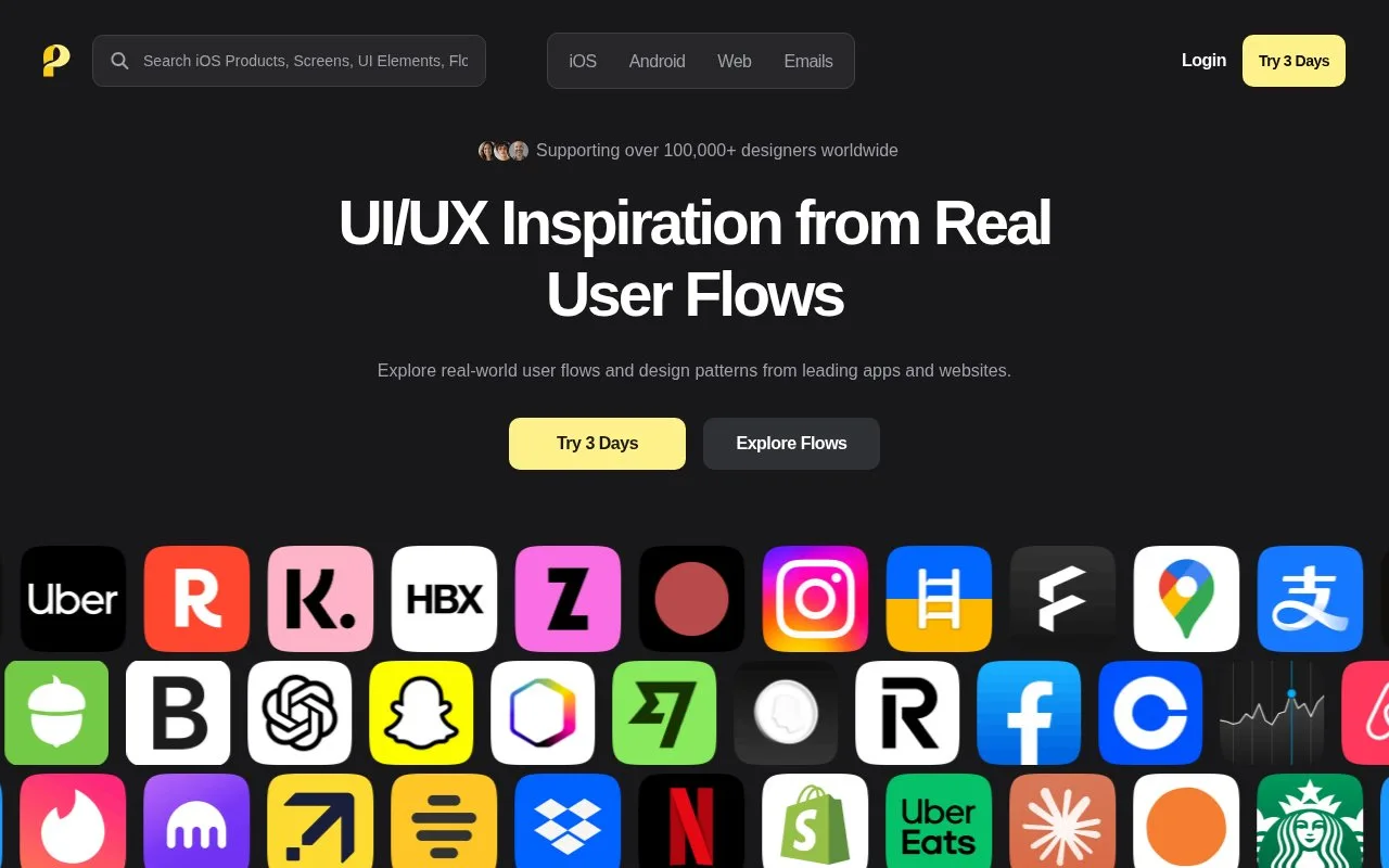 Screenshot of the Page Flows homepage