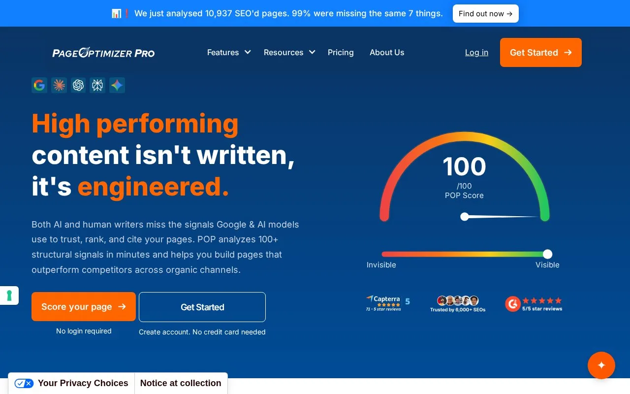 Screenshot of the PageOptimizer Pro homepage