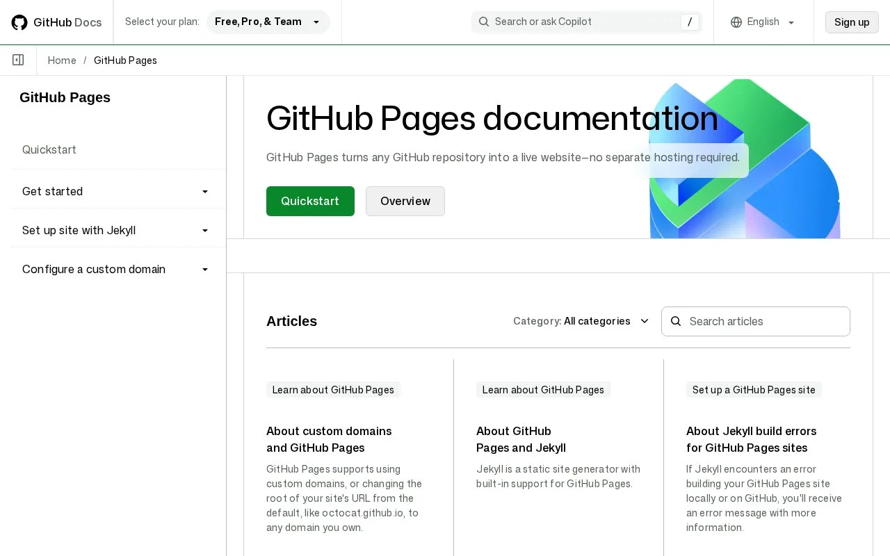 Screenshot of the GitHub Pages homepage