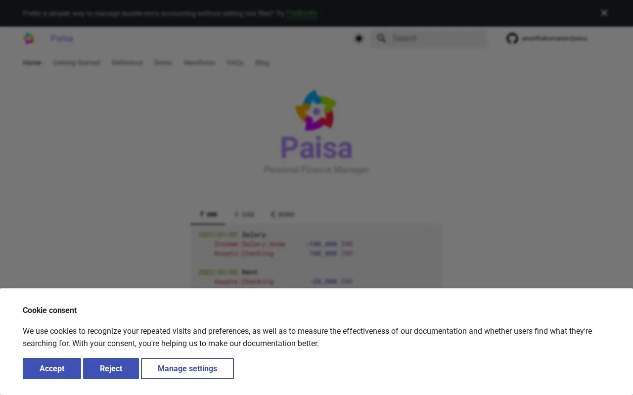 Screenshot of the Paisa homepage