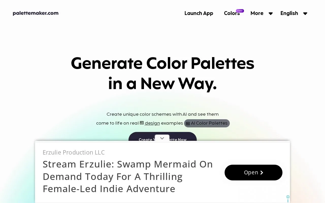 Screenshot of the PaletteMaker homepage