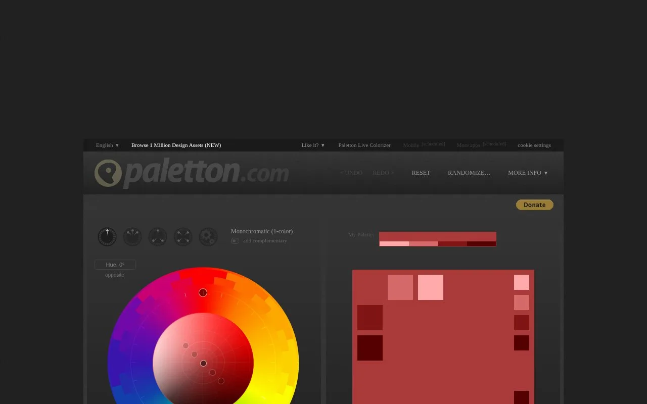 Screenshot of the Paletton homepage