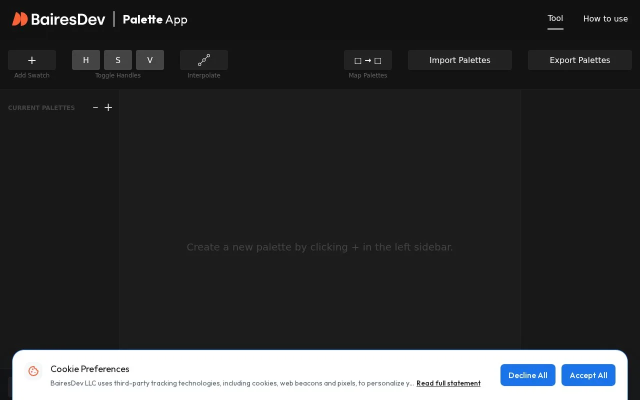 Screenshot of the Palette App homepage