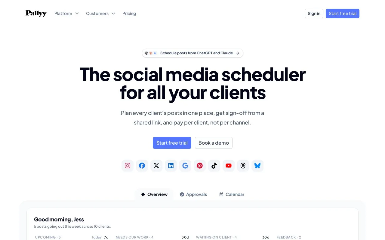 Screenshot of the Pallyy homepage