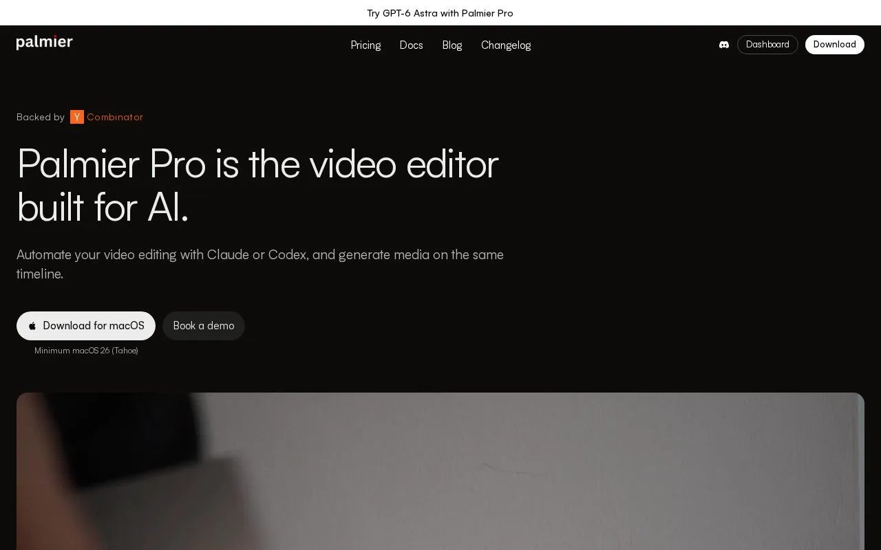 Screenshot of the Palmier Pro homepage
