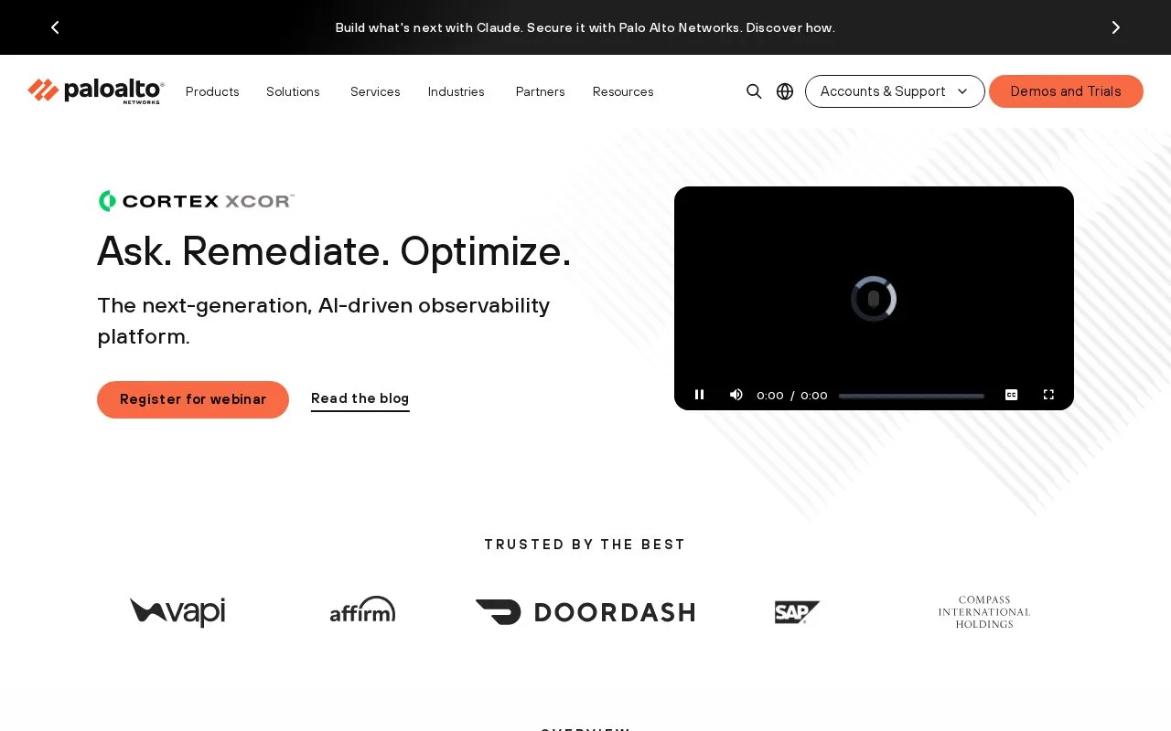 Screenshot of the Cortex XCOR homepage