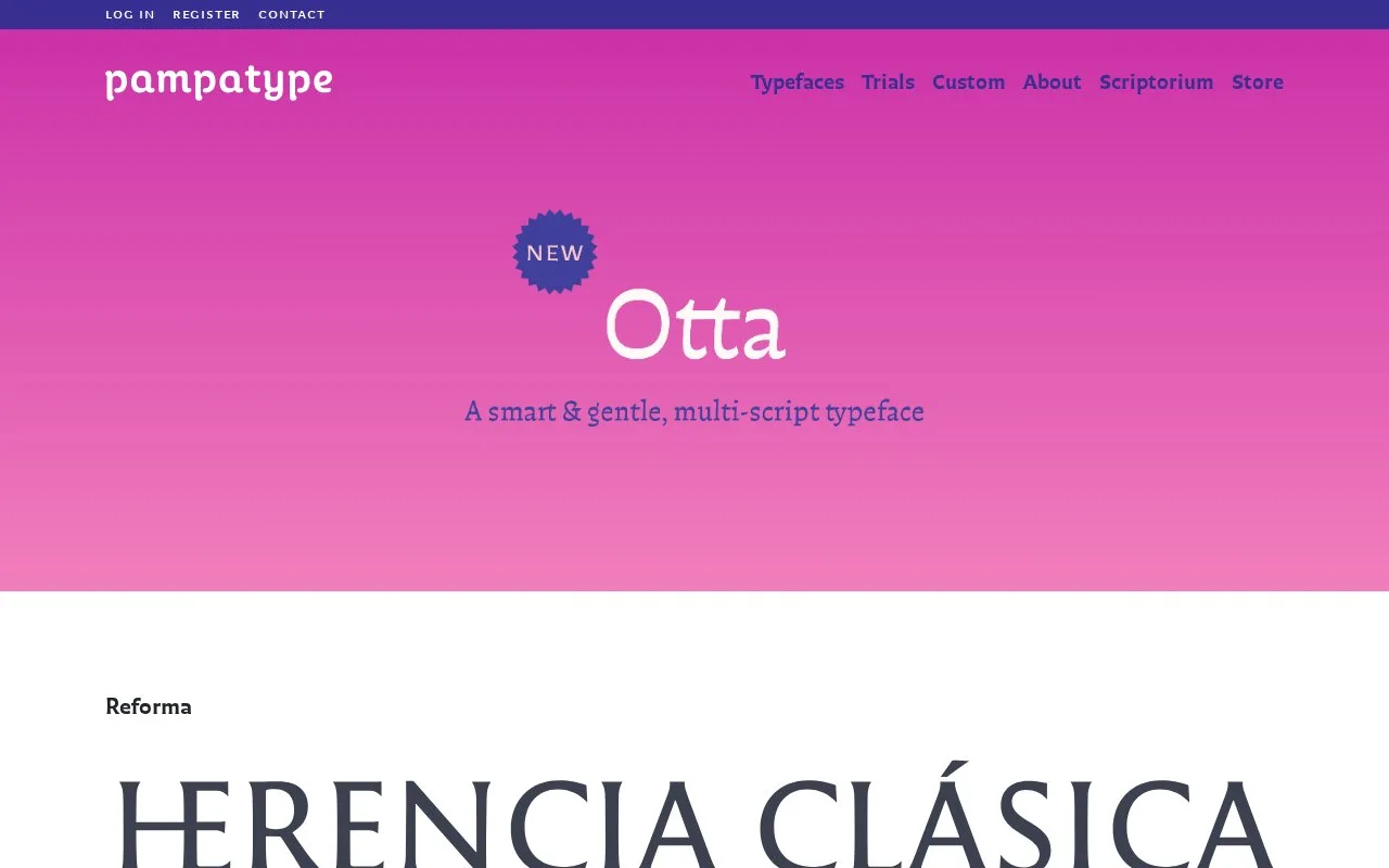 Screenshot of the PampaType homepage