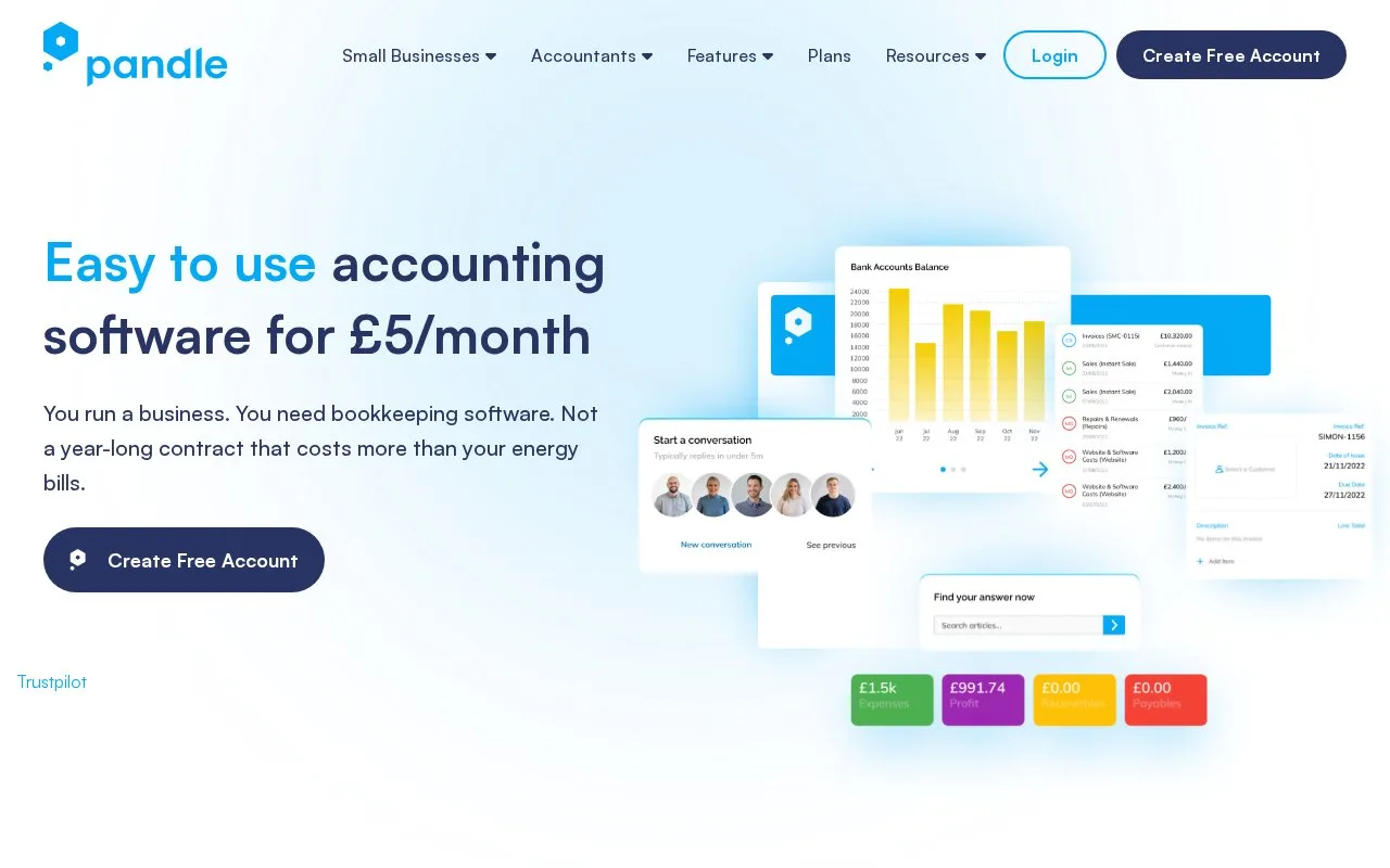 Screenshot of the Pandle homepage
