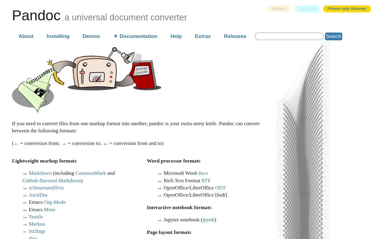 Screenshot of the Pandoc homepage