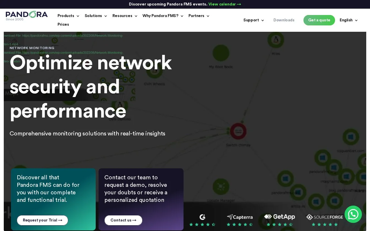 Screenshot of the Pandora FMS homepage