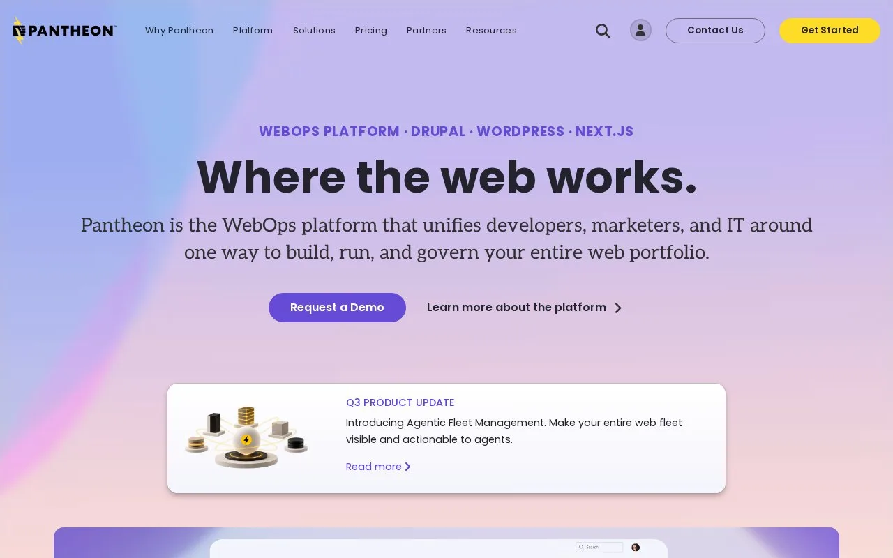Screenshot of the Pantheon WebOps Platform homepage