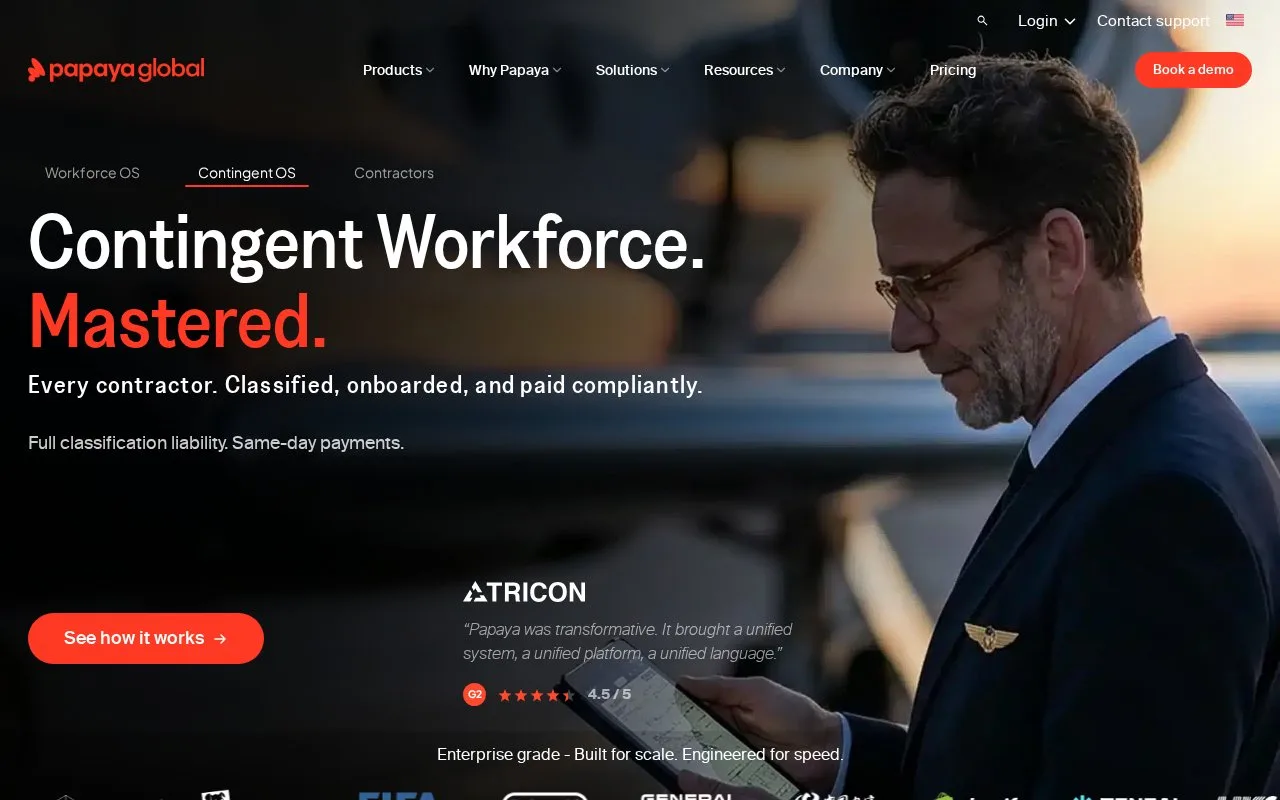 Screenshot of the Papaya Global homepage