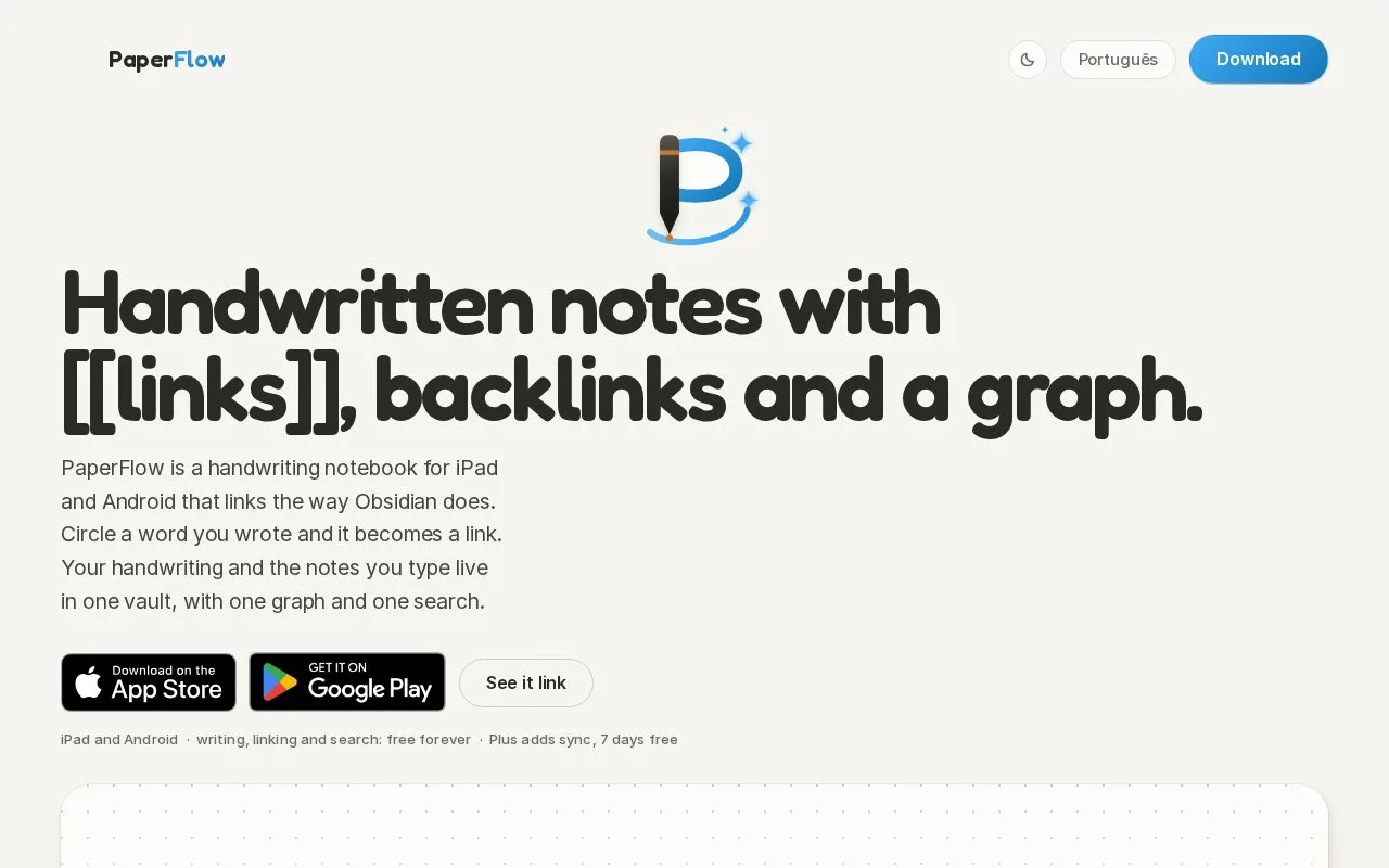 Screenshot of the PaperFlow homepage