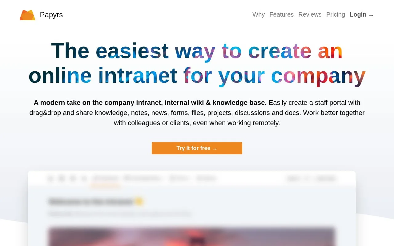 Screenshot of the Papyrs homepage